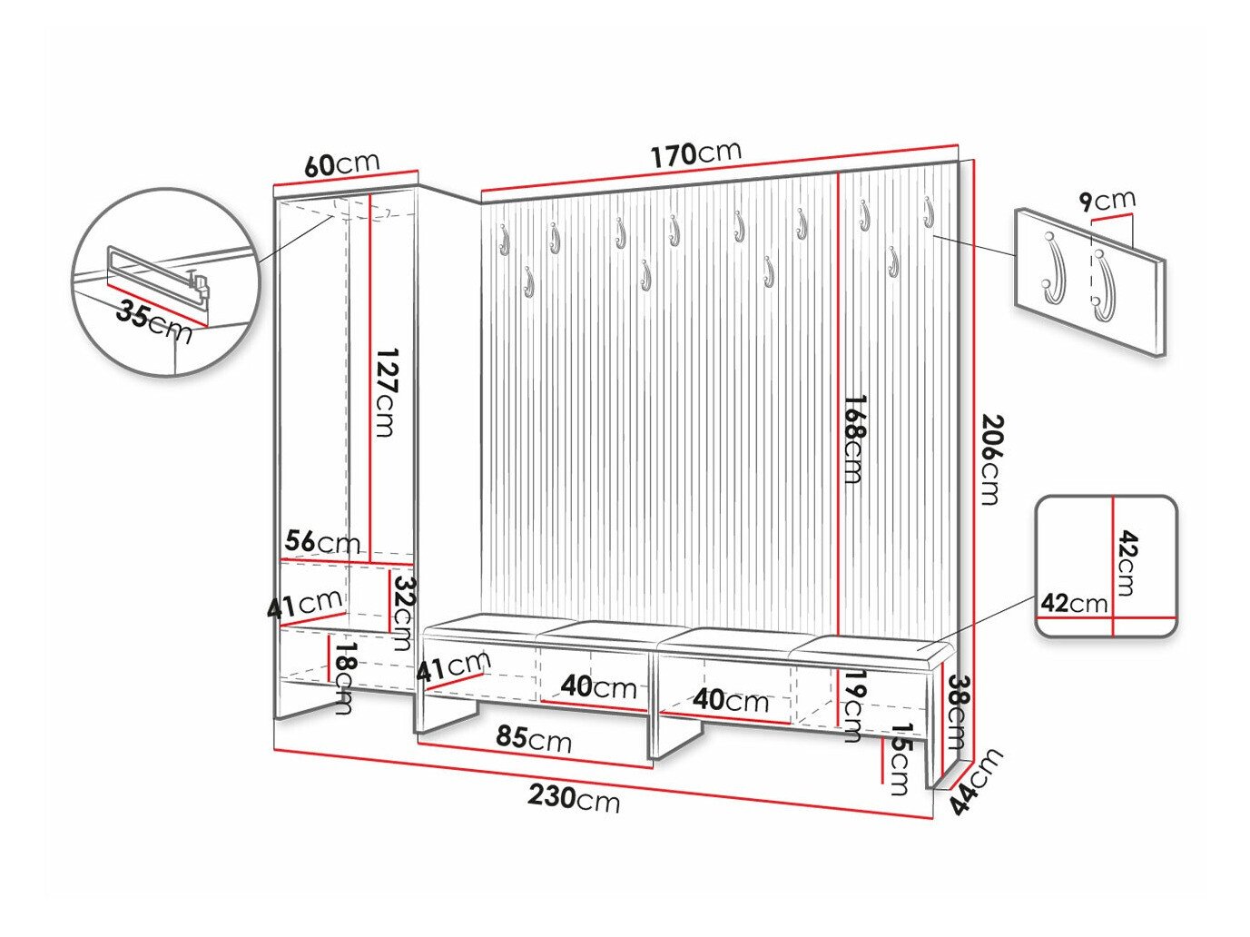Meuble d'entrée Donio VI (Chêne Artisan + Manila 04)