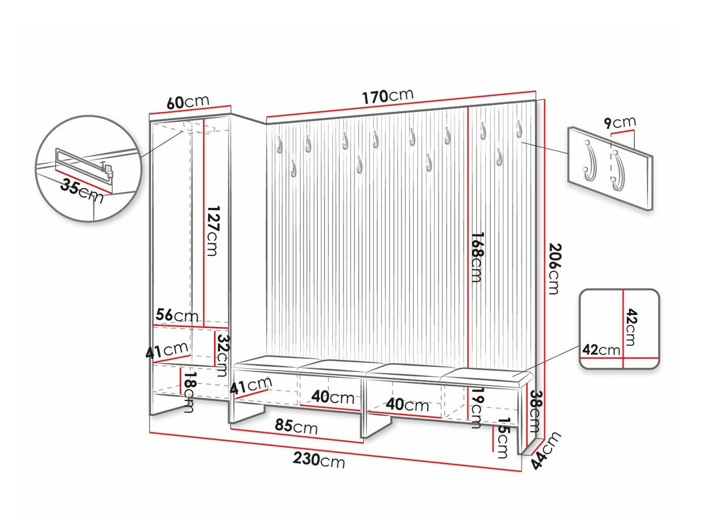 Meuble d'entrée Donio VI (Chêne Artisan + Manila 09)