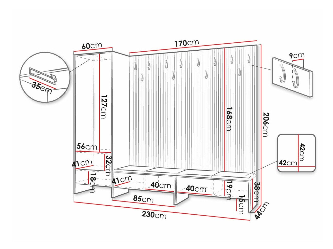 Meuble d'entrée Donio VI (Chêne Artisan + Manila 35)