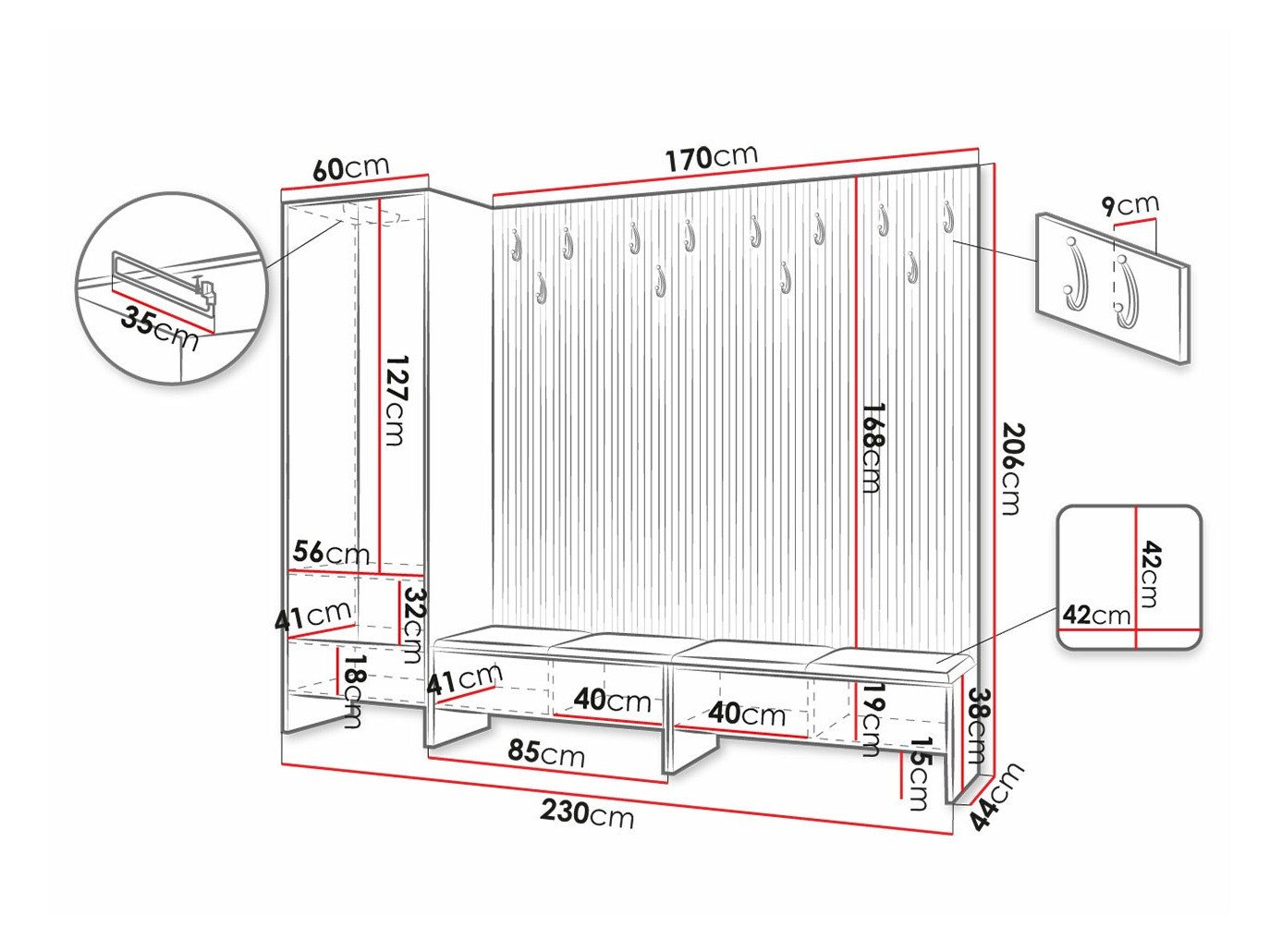 Meuble d'entrée Hartford 484 (Chêne Artisan + Manila 11)