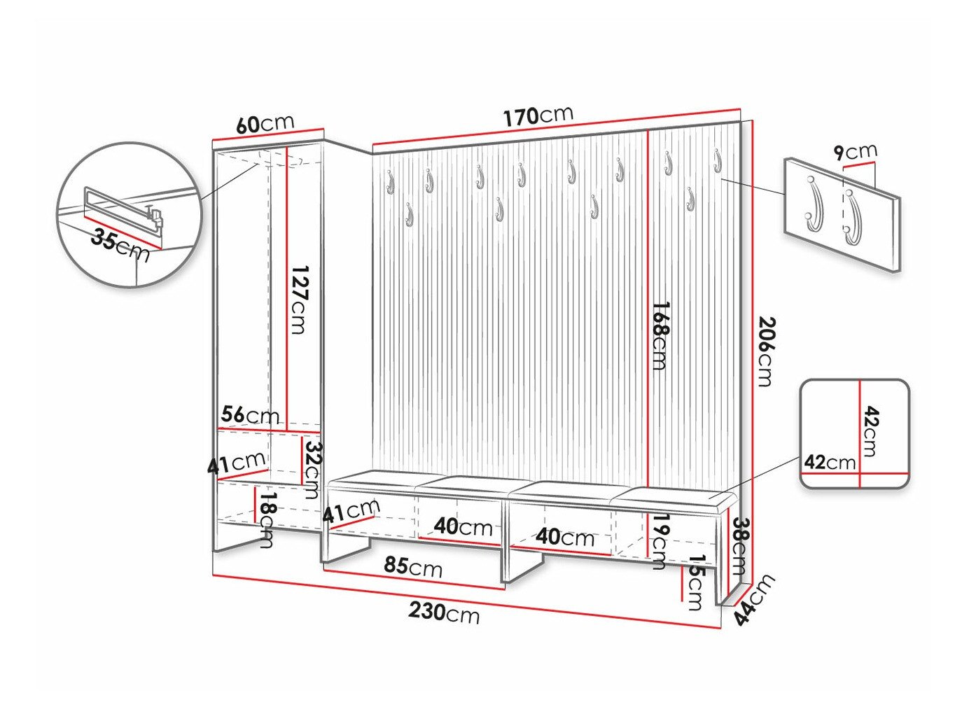 Meuble d'entrée Hartford 484 (Chêne Artisan + Manila 16)