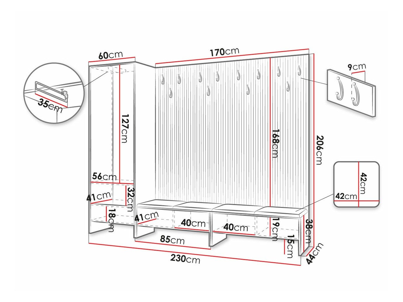 Meuble d'entrée Hartford 484 (Chêne Artisan + Manila 18)