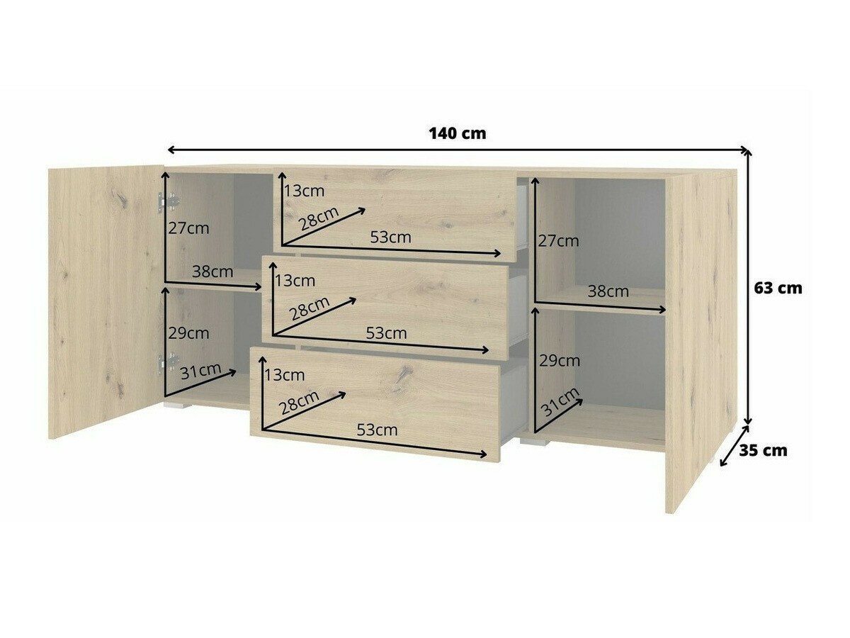 Commode Revmiru 103 (Blanc + Chêne wotan)