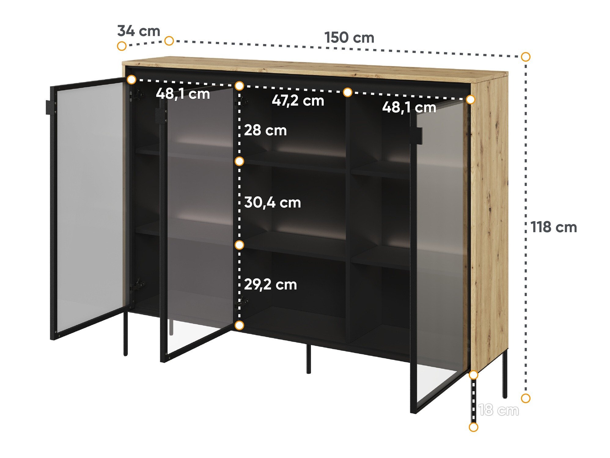 Buffet Fernolu 108 (Chêne Artisan + Noir)