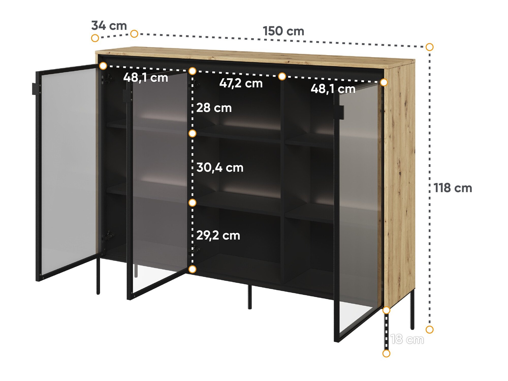 Buffet Fernolu 108 (Chêne Artisan + Noir)