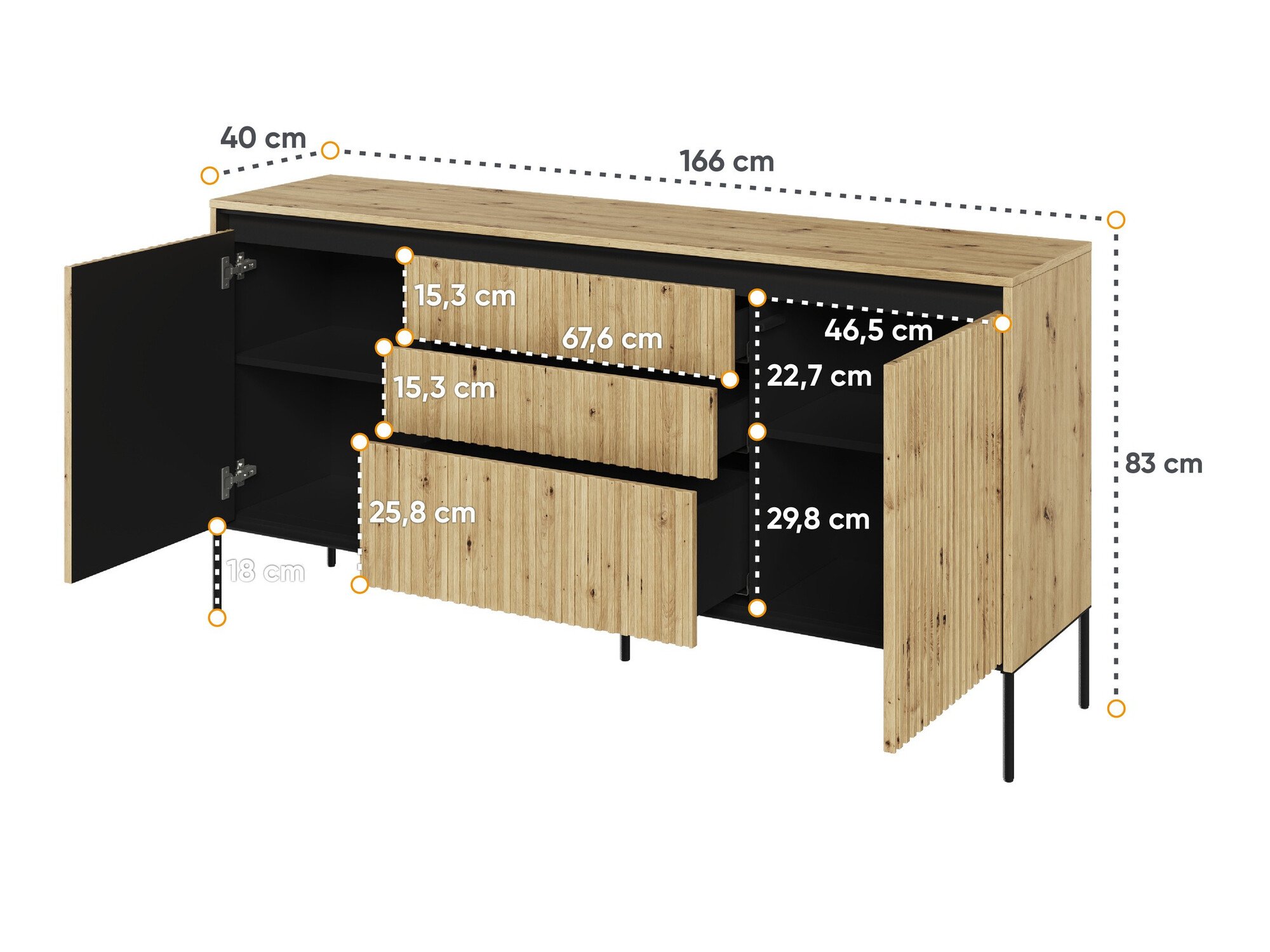 Commode Fernolu 100 (Chêne Artisan + Noir)