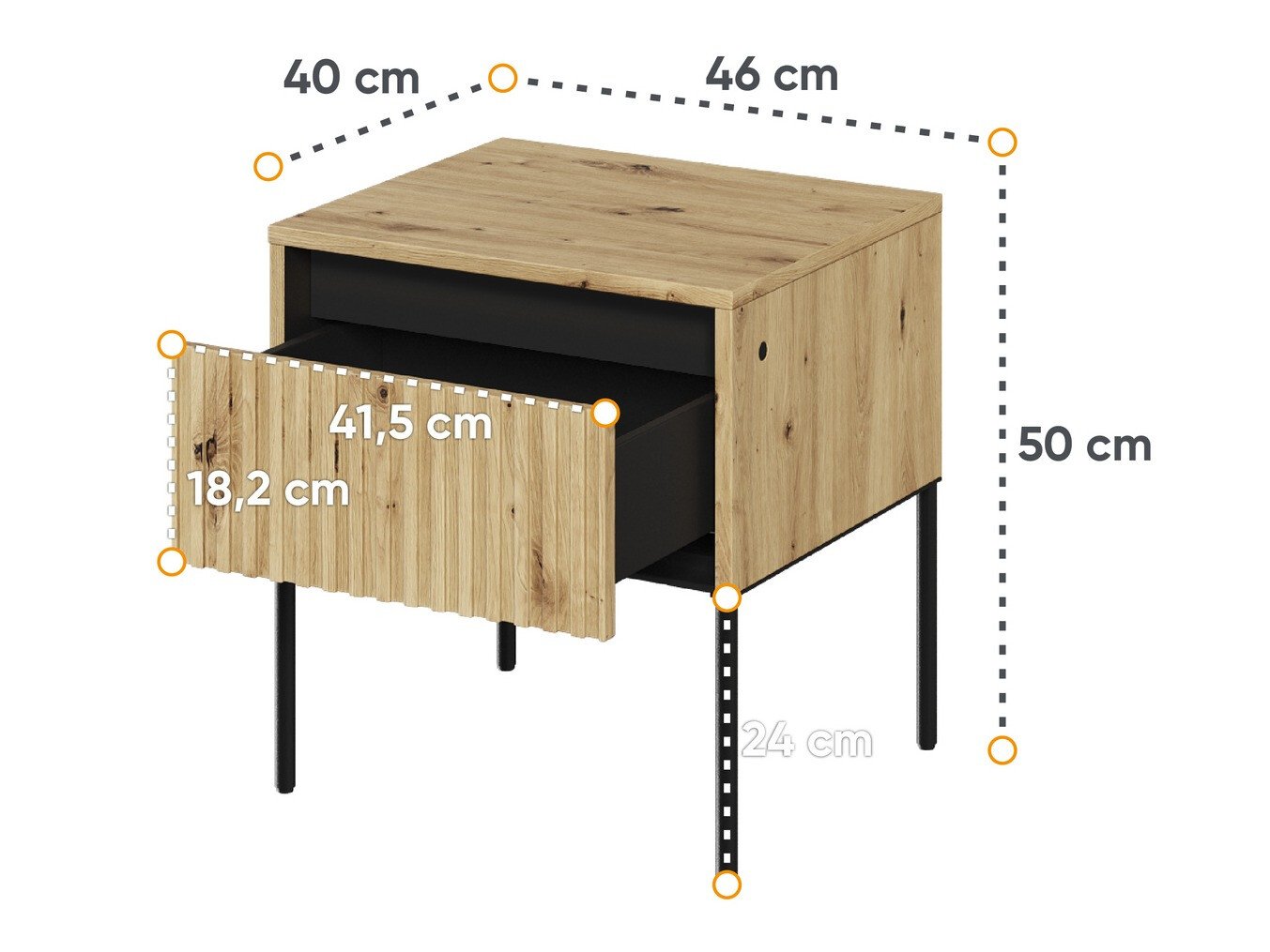 Table de chevet Fernolu 111 (Chêne Artisan + Noir)