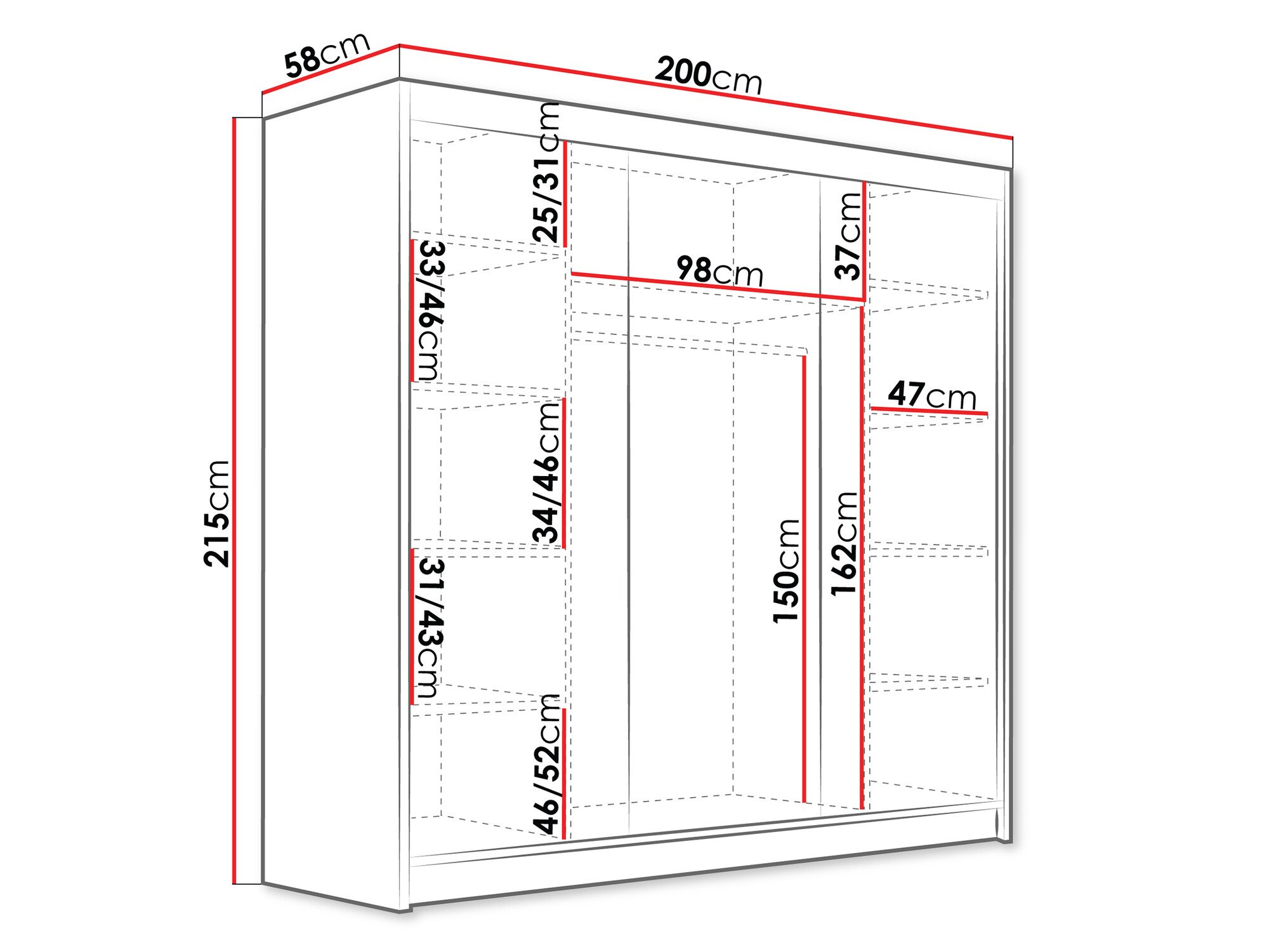 Armoire Closico Plenor VI (Noir + Blanc)