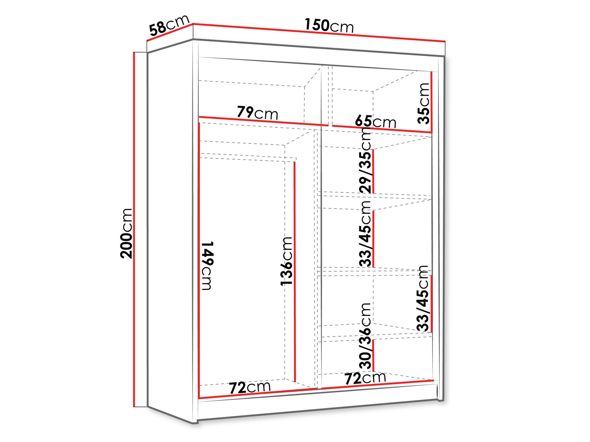 Armoire Closico 187 (Blanc + Noir)