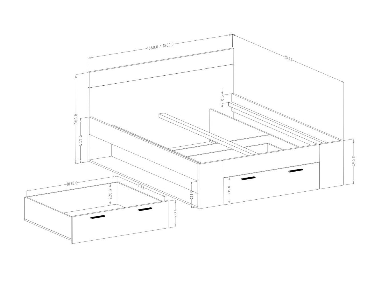 Lit Melvele 108 (Chêne du Monastery + Noir)