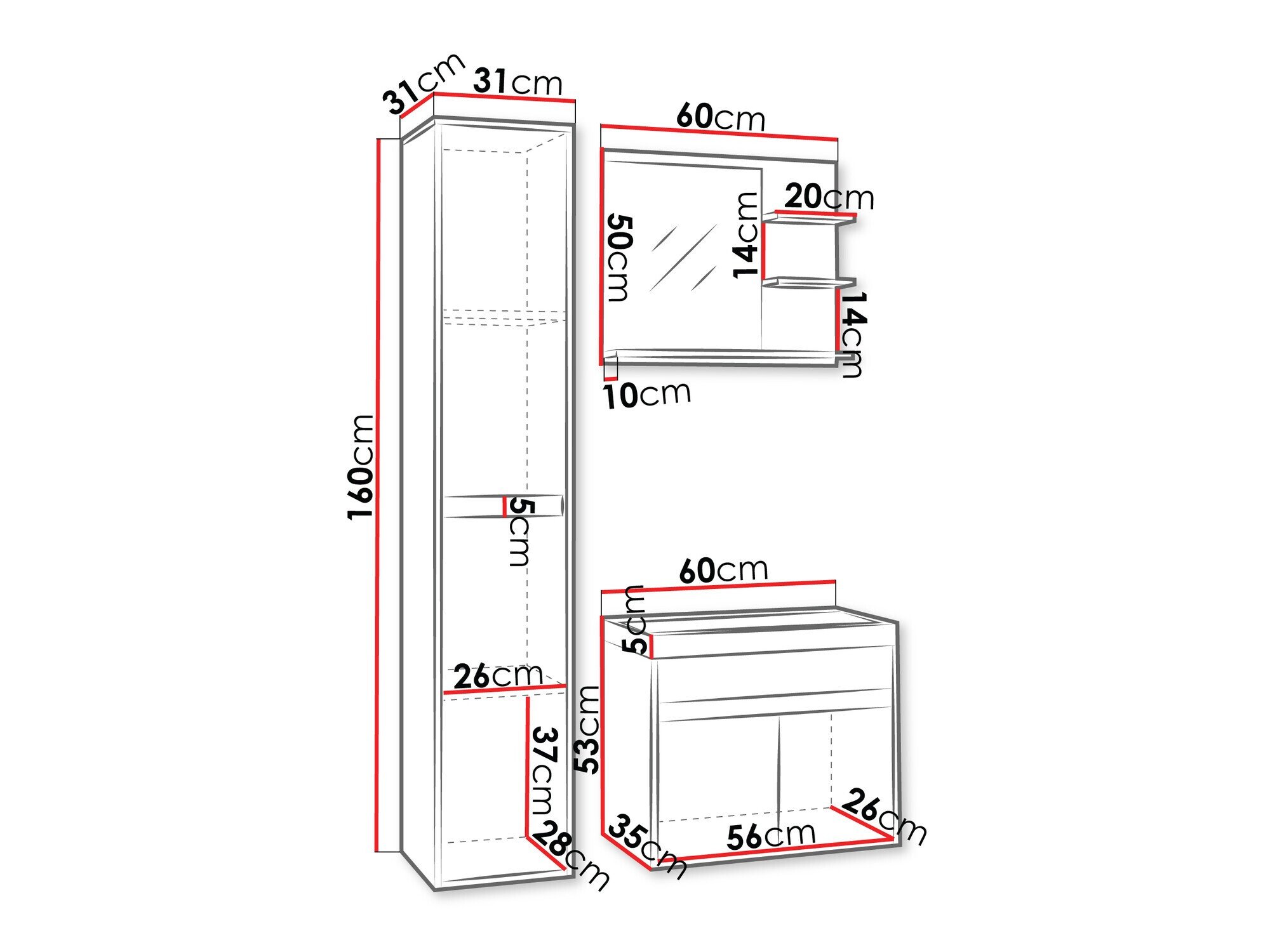 Ensemble de salle de bain Sarasota 168 (Matera gris + Châtaigne)
