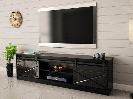 Meuble TV Charlotte 156 (Noir + Noir brillant)