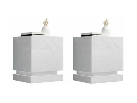 Ensemble de tables de chevet Linar (Blanc + Blanc brillant)