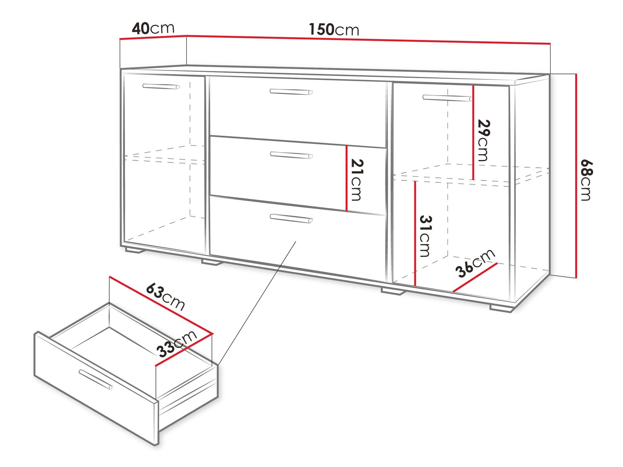 Commode Sarasota 174 (Noir + Chêne wotan)