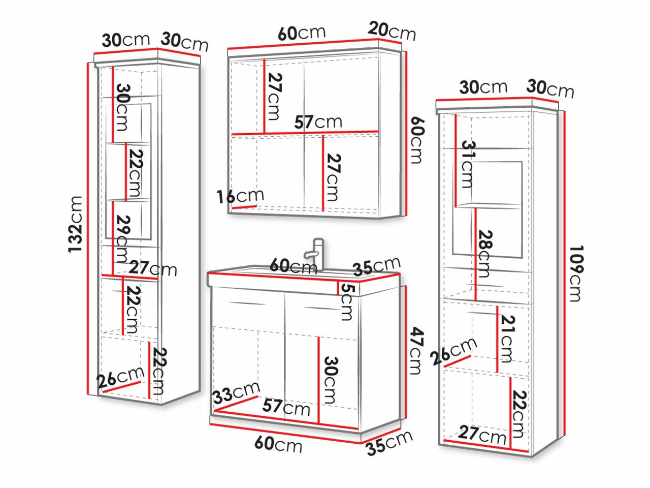 Ensemble de salle de bain Sarasota 140 (Graphite)