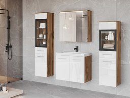 Ensemble de salle de bain Scientia III (Blanc brillant + Chêne wotan)