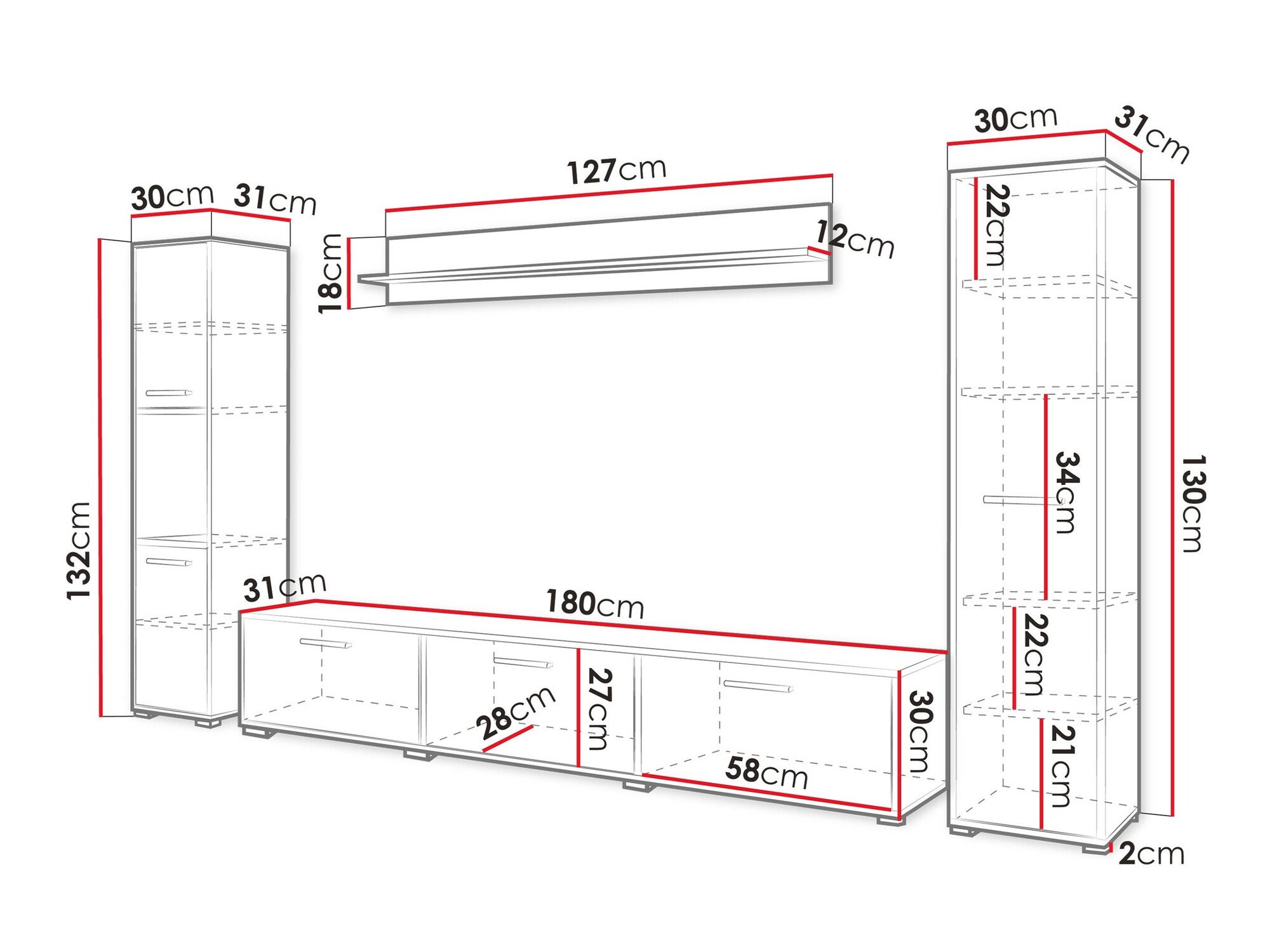 Ensemble de salon Sarasota 175 (Noir + Chêne wotan)