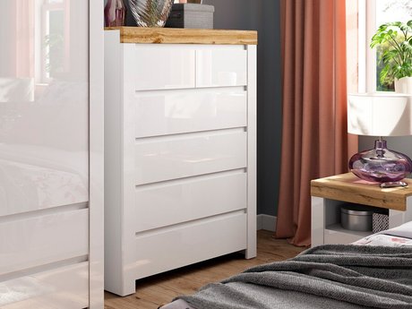 Commode Sonsoru 114 (Blanc + Blanc brillant + Chêne wotan)