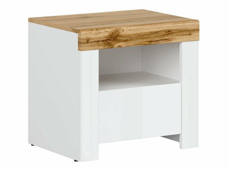 Table de chevet Sonsoru 113 (Blanc + Blanc brillant + Chêne wotan)