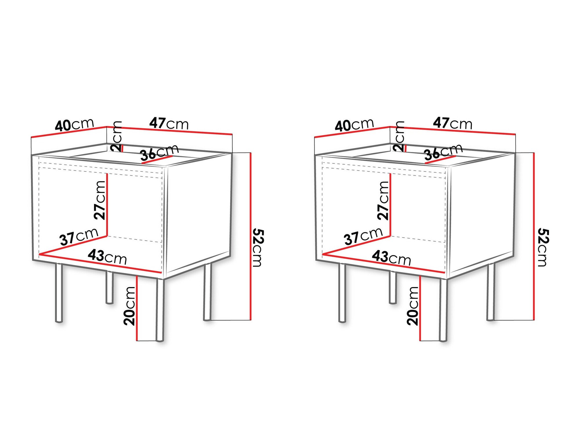 Ensemble de tables de chevet Mortali 107 (Noir)