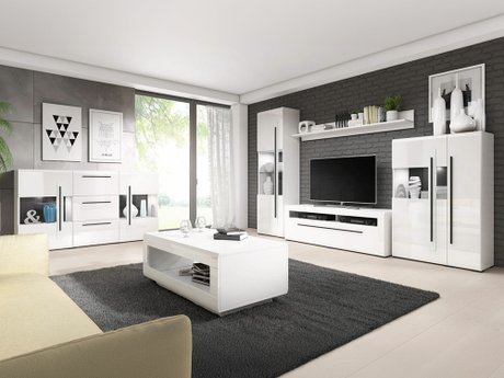 Ensemble de salon Ophsalu 112 (Blanc + Blanc brillant)