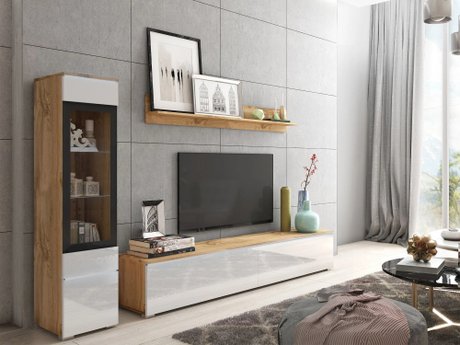 Ensemble de salon Sarasota 125 (Chêne wotan + Blanc brillant)