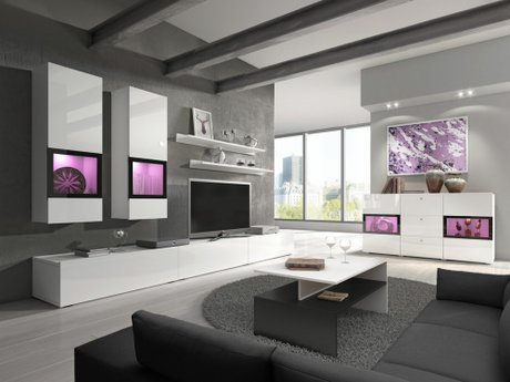 Ensemble de salon Serodeu 104 (Blanc + Blanc brillant)