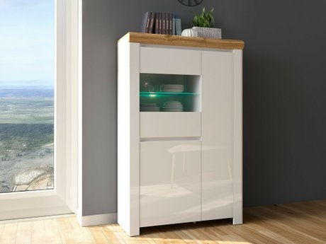 Étagère Sonsoru 105 (Blanc + Blanc brillant + Chêne wotan)