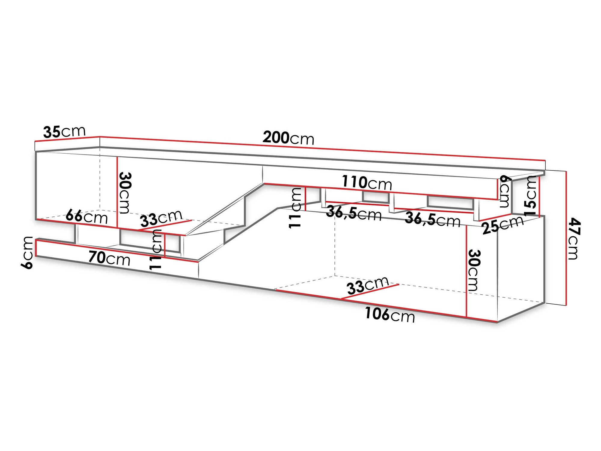 Meuble TV Comfivo Daldune I (Blanc + Chêne wotan)