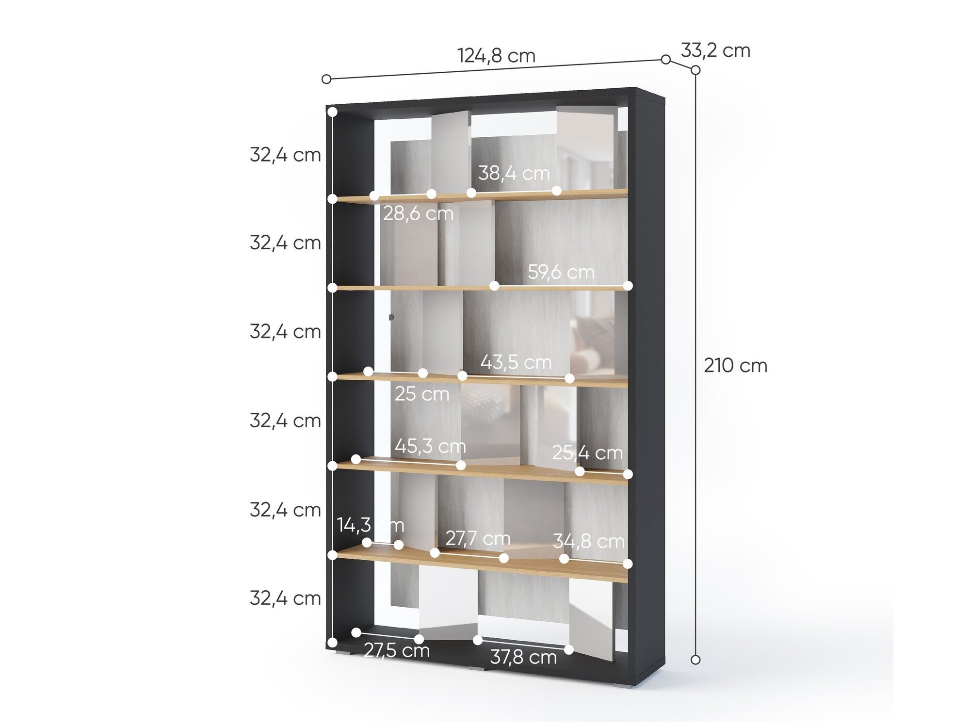 Étagère Fresno 154 (Gris brillant + Graphite + Chêne)