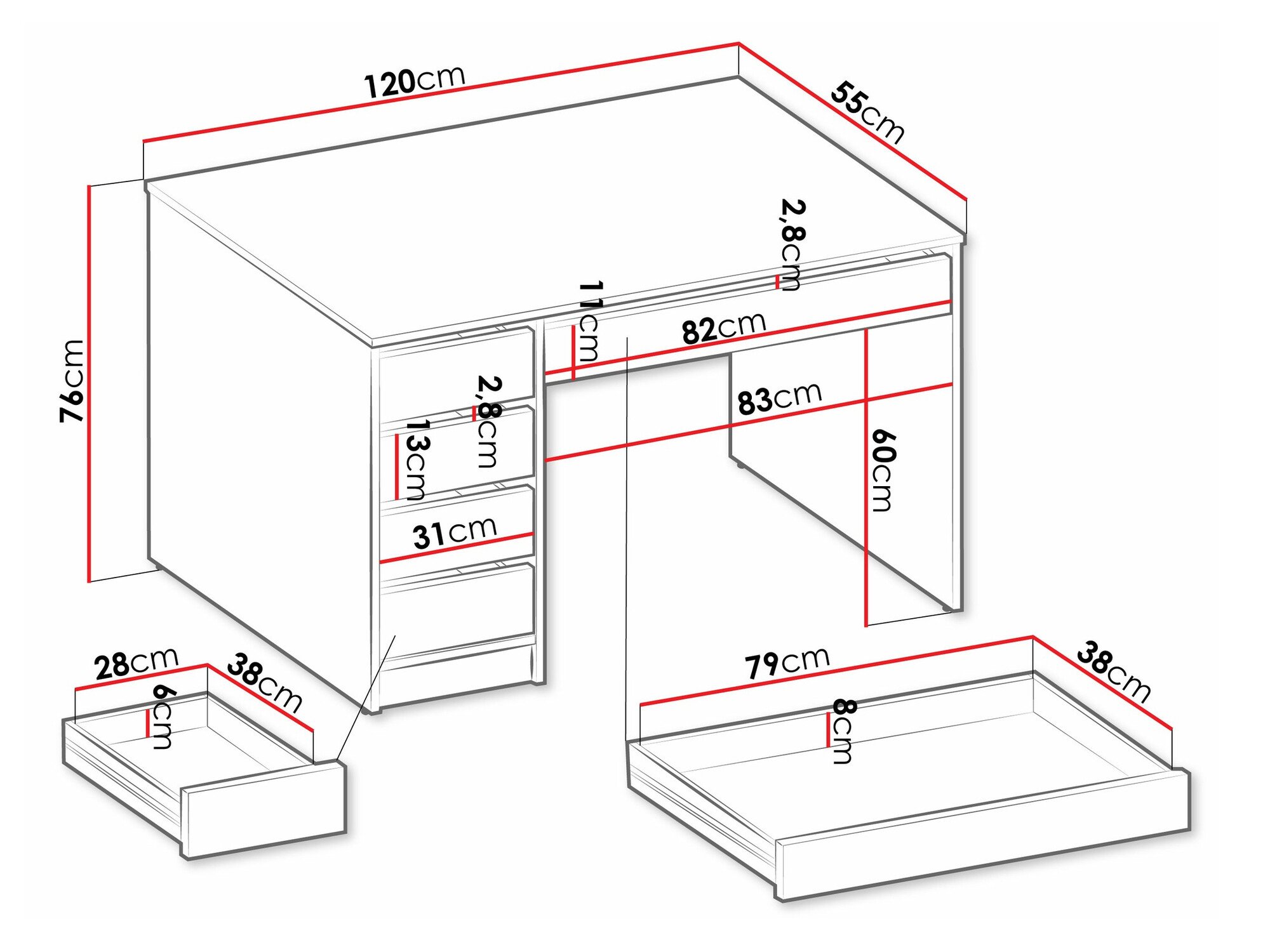 Bureau Comfivo 312 (Blanc + Blanc brillant)