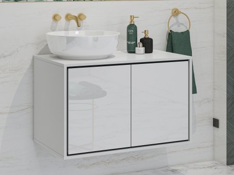 Armoire de salle de bains murale pour lavabo Tecavu 103 (Blanc brillant + Blanc)