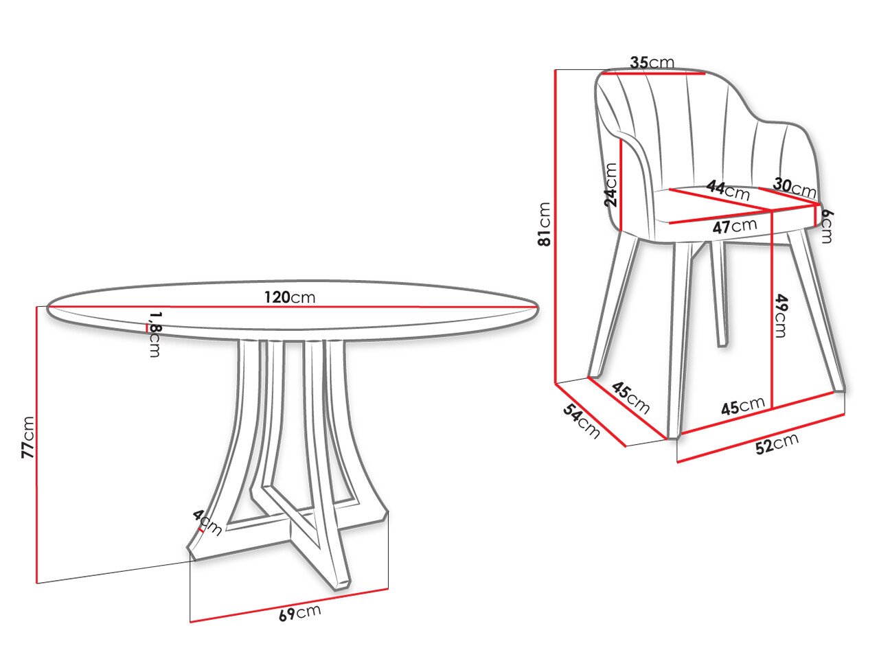 Salle à manger complète Racine 137 (Noir + Baloo 2072)