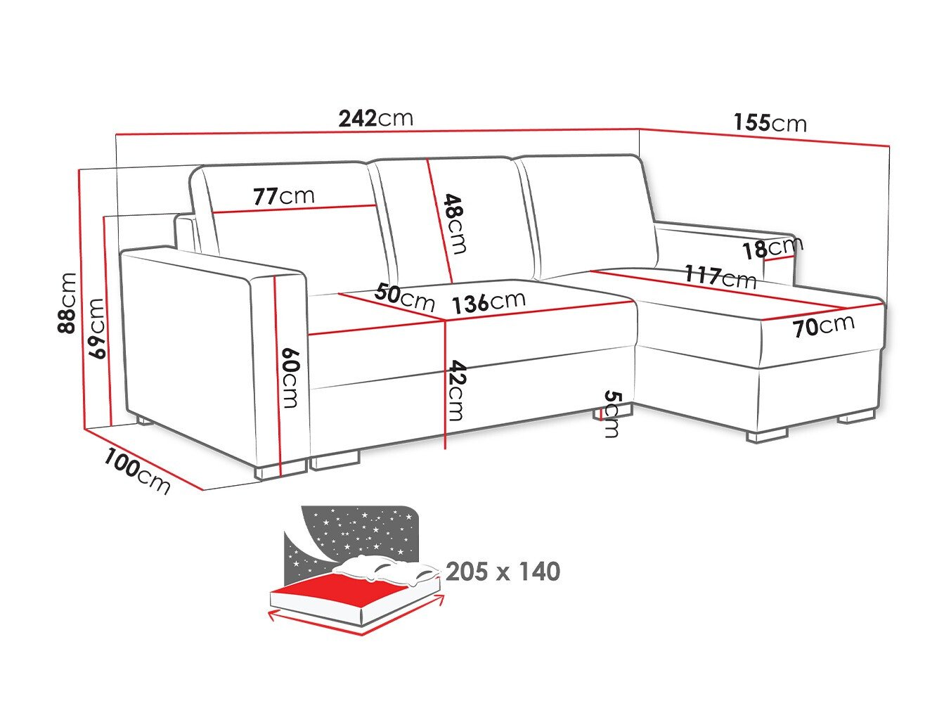 Canapé d'angle Columbus 187 (Neve 77)