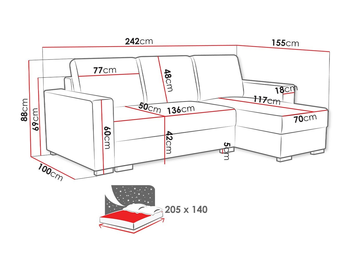 Canapé d'angle Columbus 187 (Neve 80)
