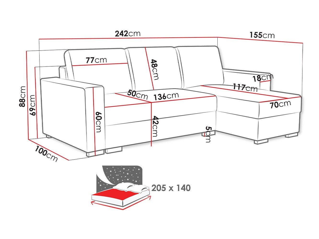 Canapé d'angle Columbus 187 (Neve 90)