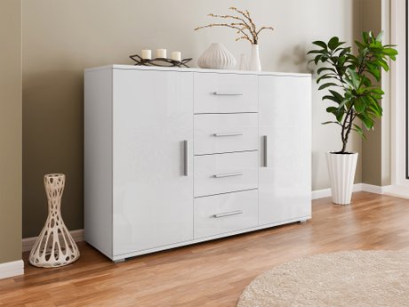 Commode Charlotte 118 (Blanc + Blanc brillant)