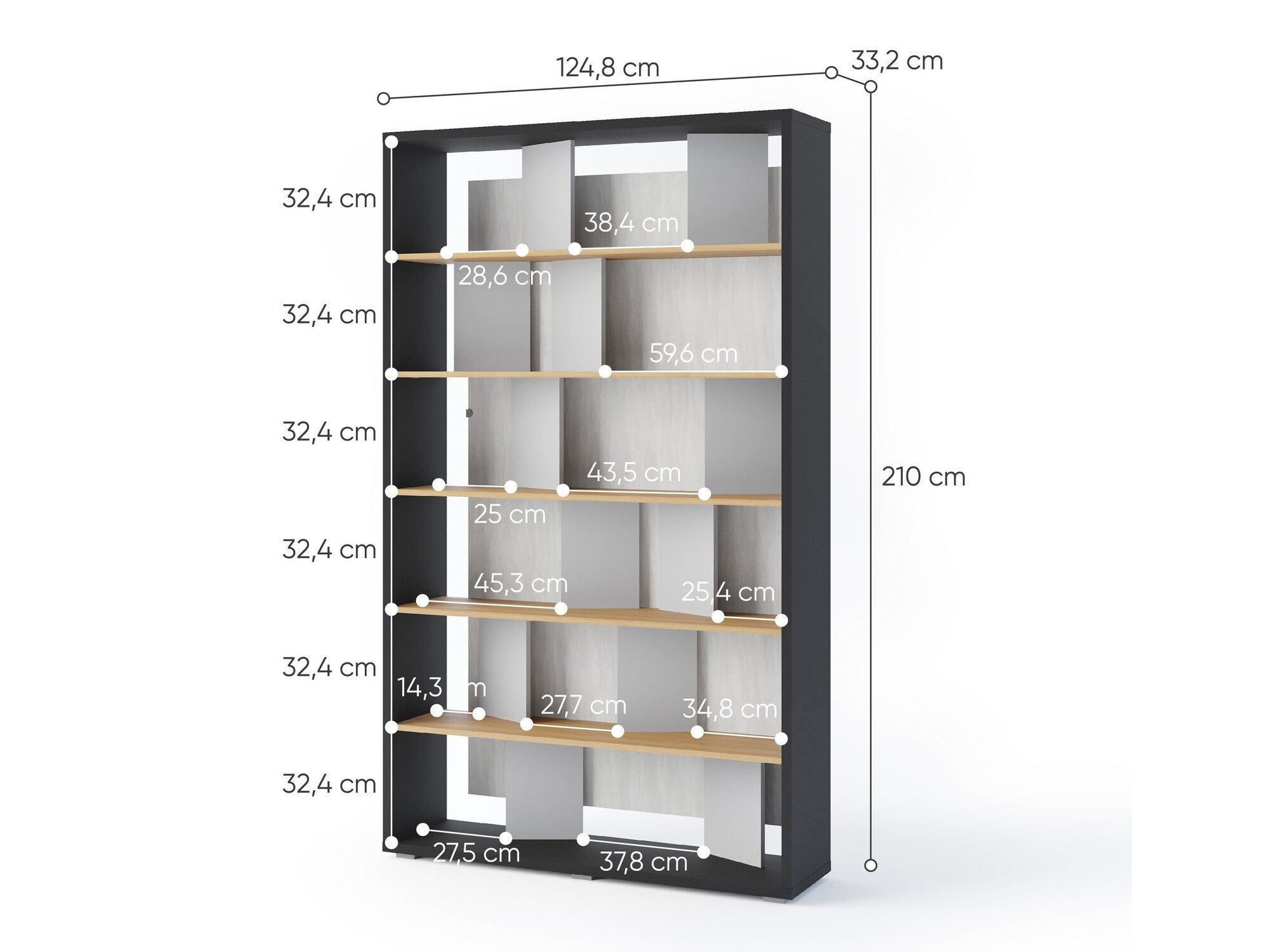 Étagère Fresno 154 (Gris + Graphite + Chêne)