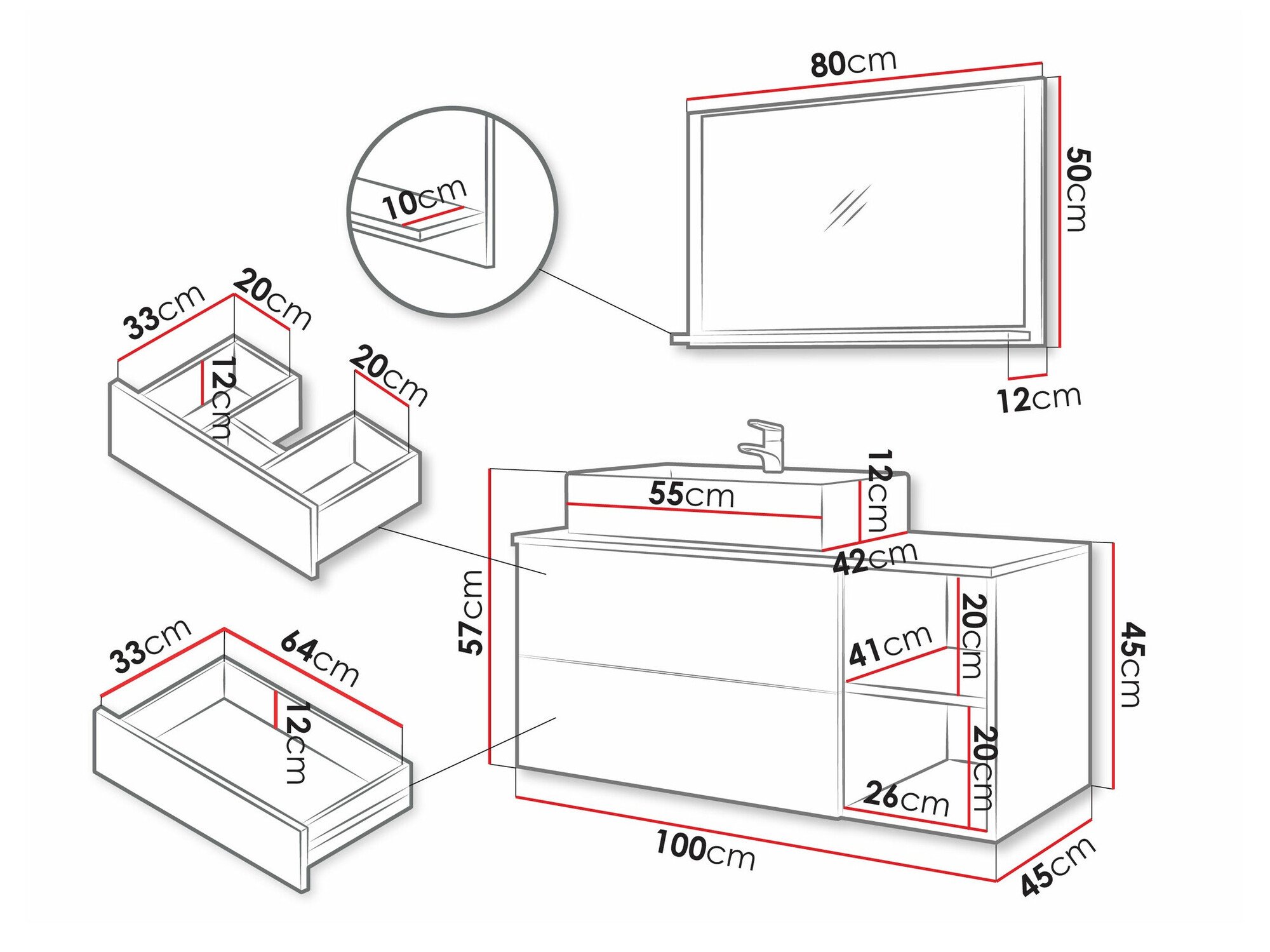 Ensemble de salle de bain Nauta (Blanc + Marbre blanc)