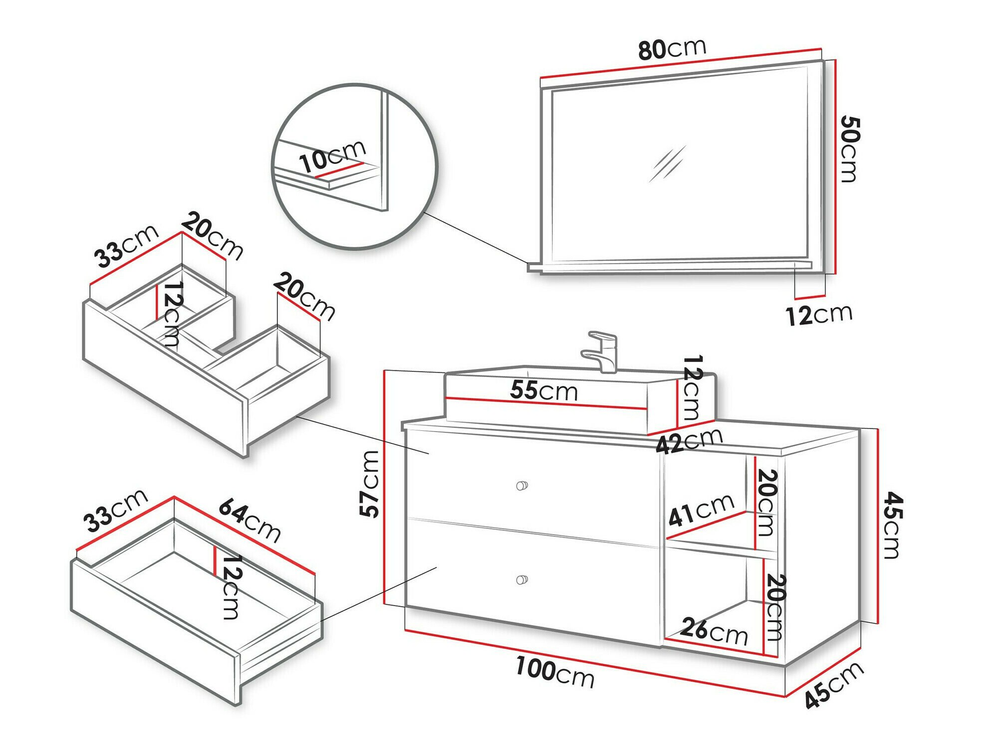 Ensemble de salle de bain Ophruvi 100 (Blanc + Marbre blanc)