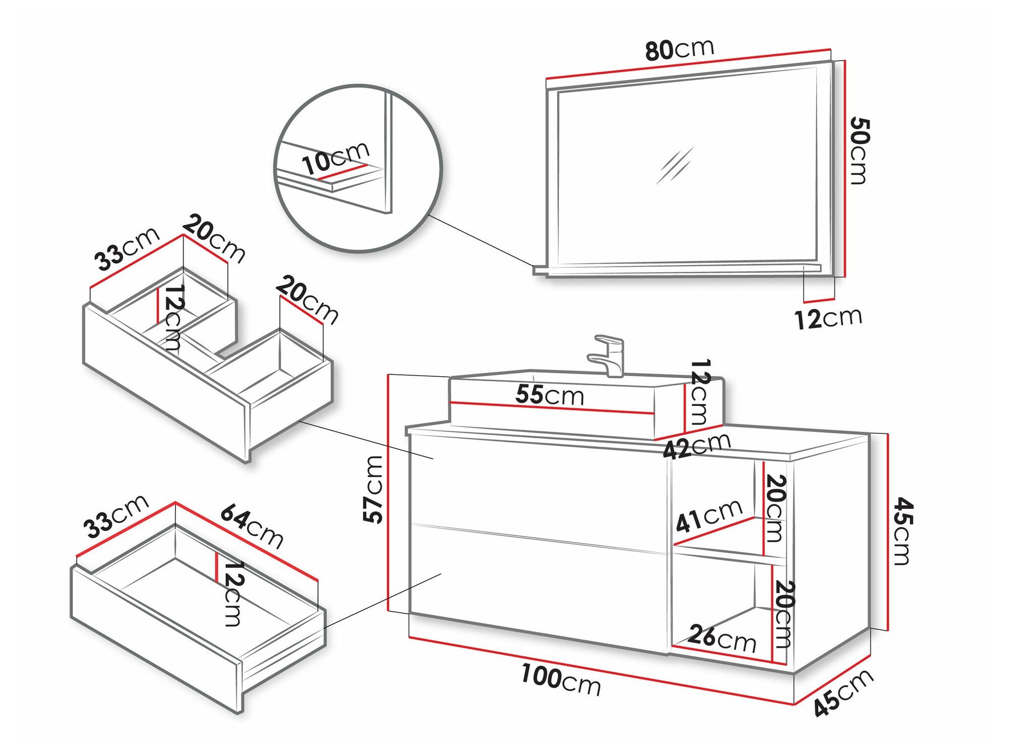 Ensemble de salle de bain Ophruvi 103 (Noyer + Marbre blanc)