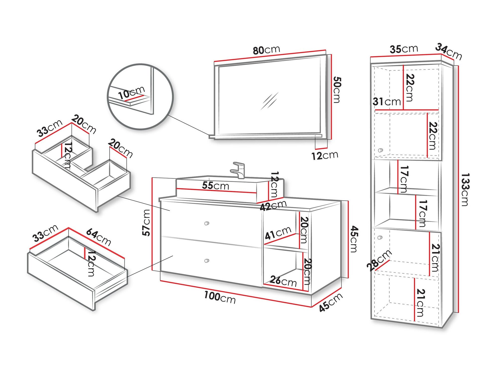 Ensemble de salle de bain Salus II (Noyer + Marbre blanc)