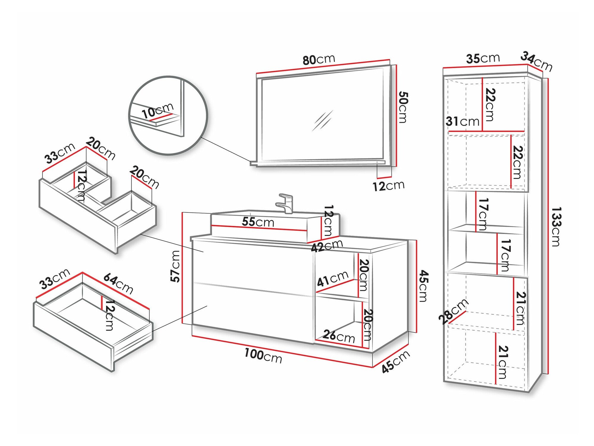 Ensemble de salle de bain Nauta I (Noir + Marbre noir)