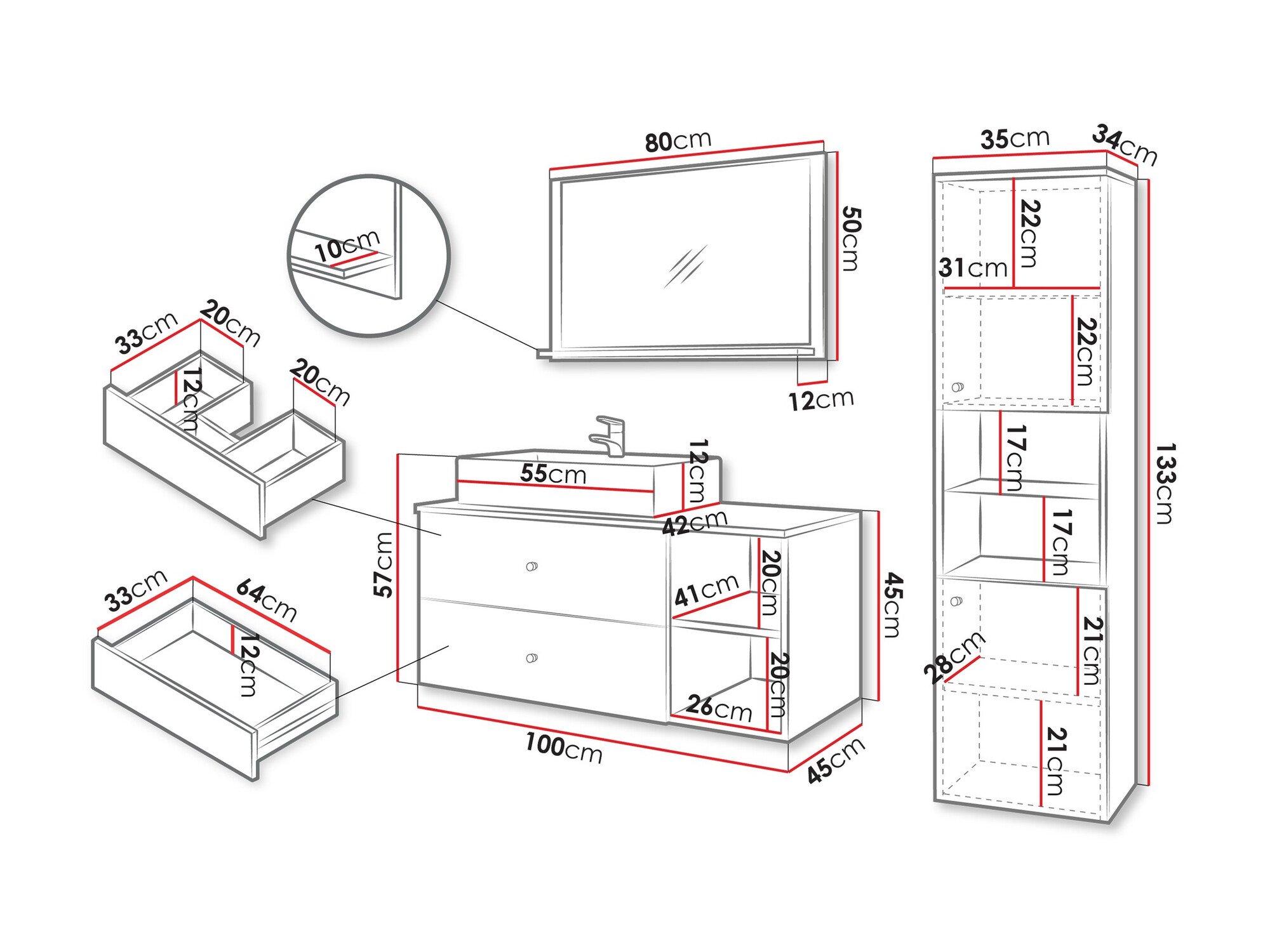 Ensemble de salle de bain Ophruvi 101 (Noir + Marbre noir)