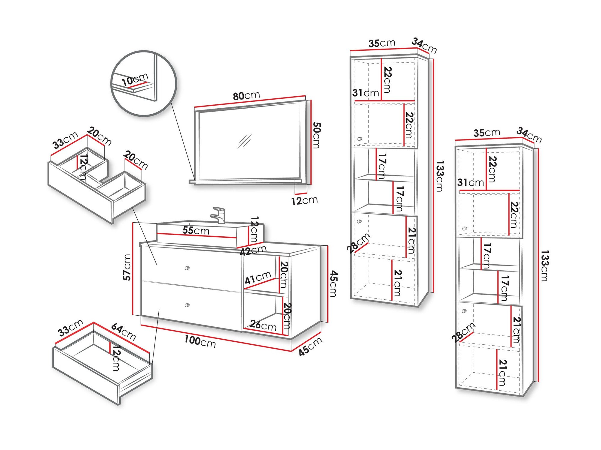 Ensemble de salle de bain Ophruvi 102 (Blanc + Marbre blanc)