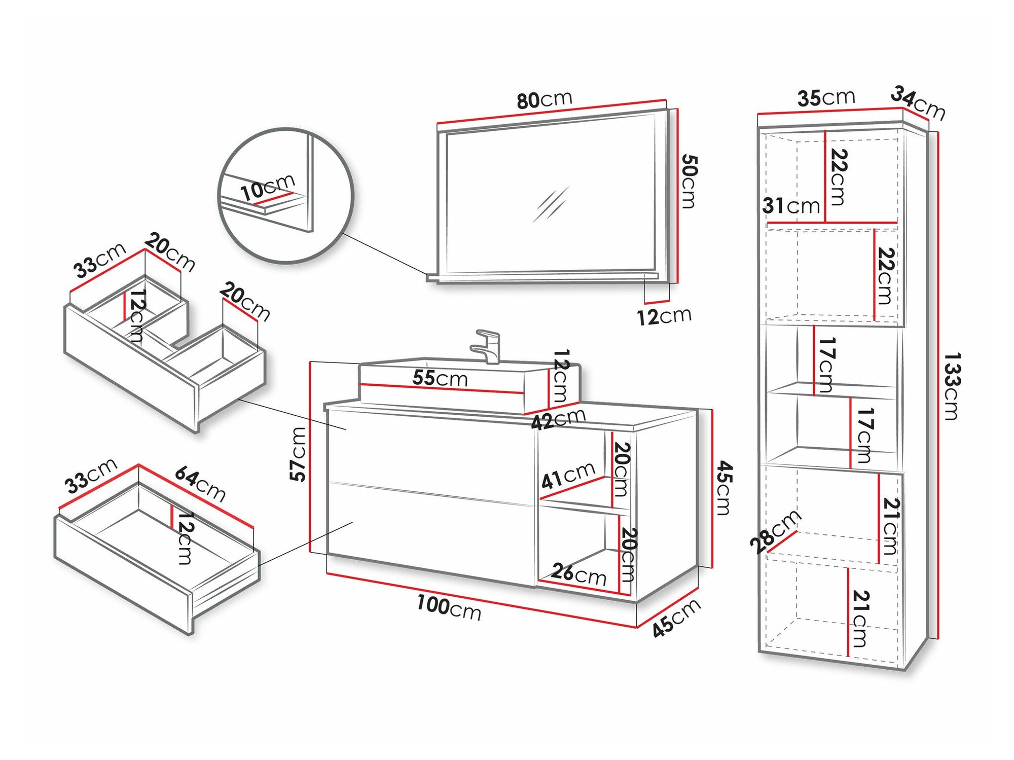 Ensemble de salle de bain Ophruvi 104 (Noyer + Marbre blanc)