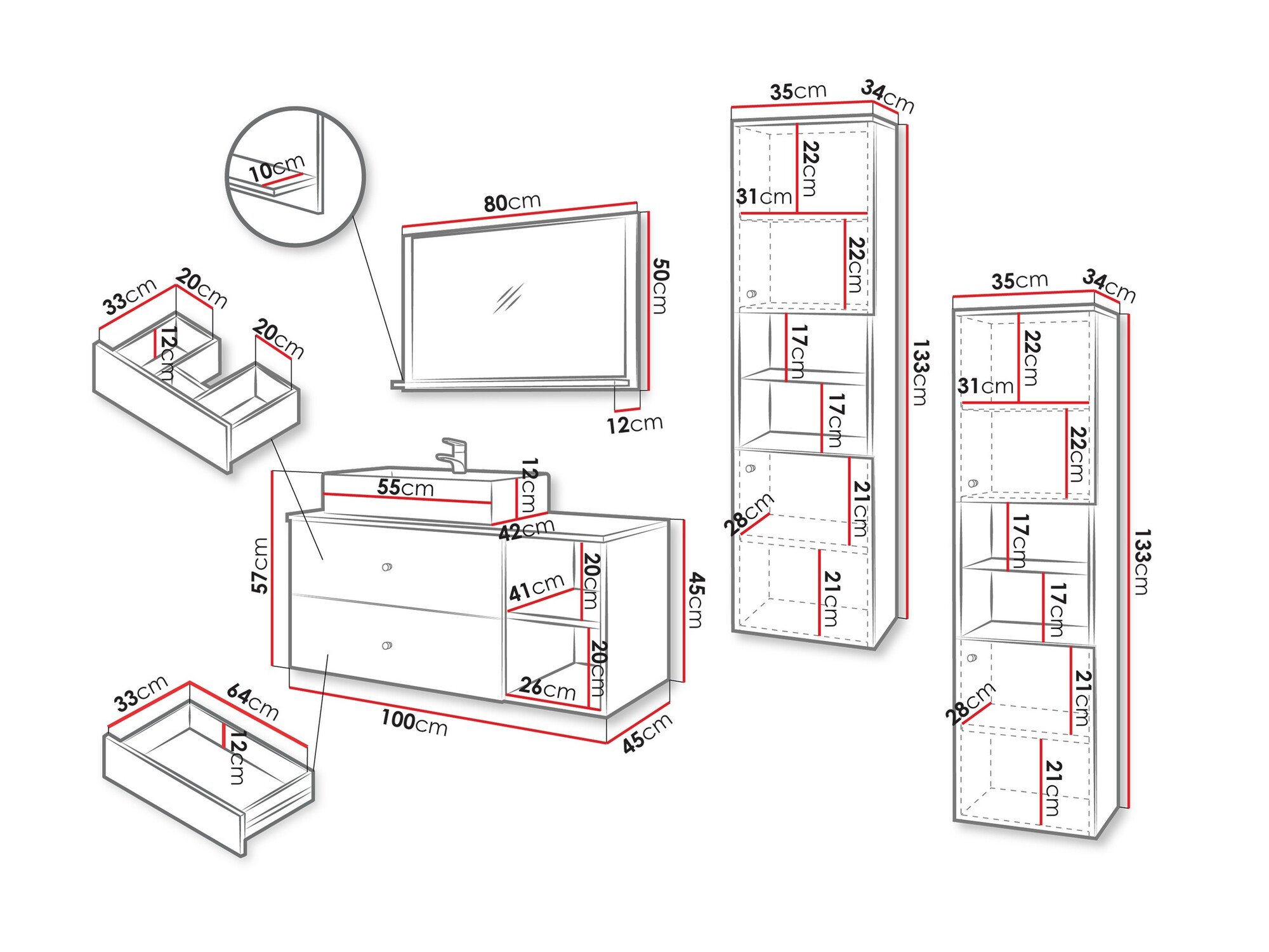 Ensemble de salle de bain Salus III (Noir + Marbre noir)