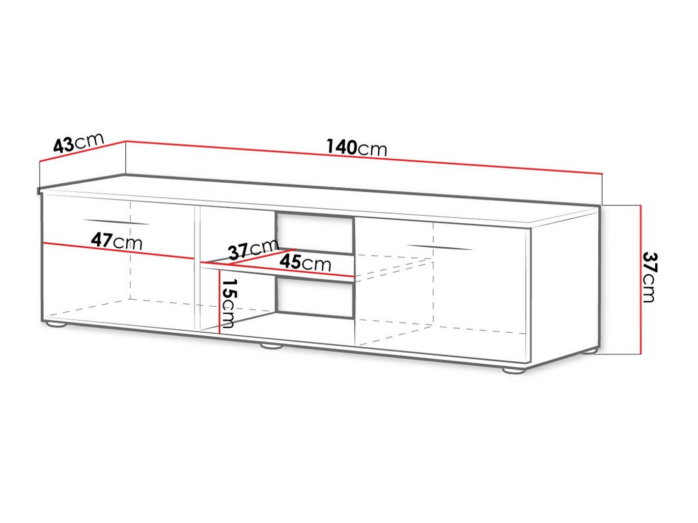 Meuble TV Tornola 100 (Noir + Noir brillant)