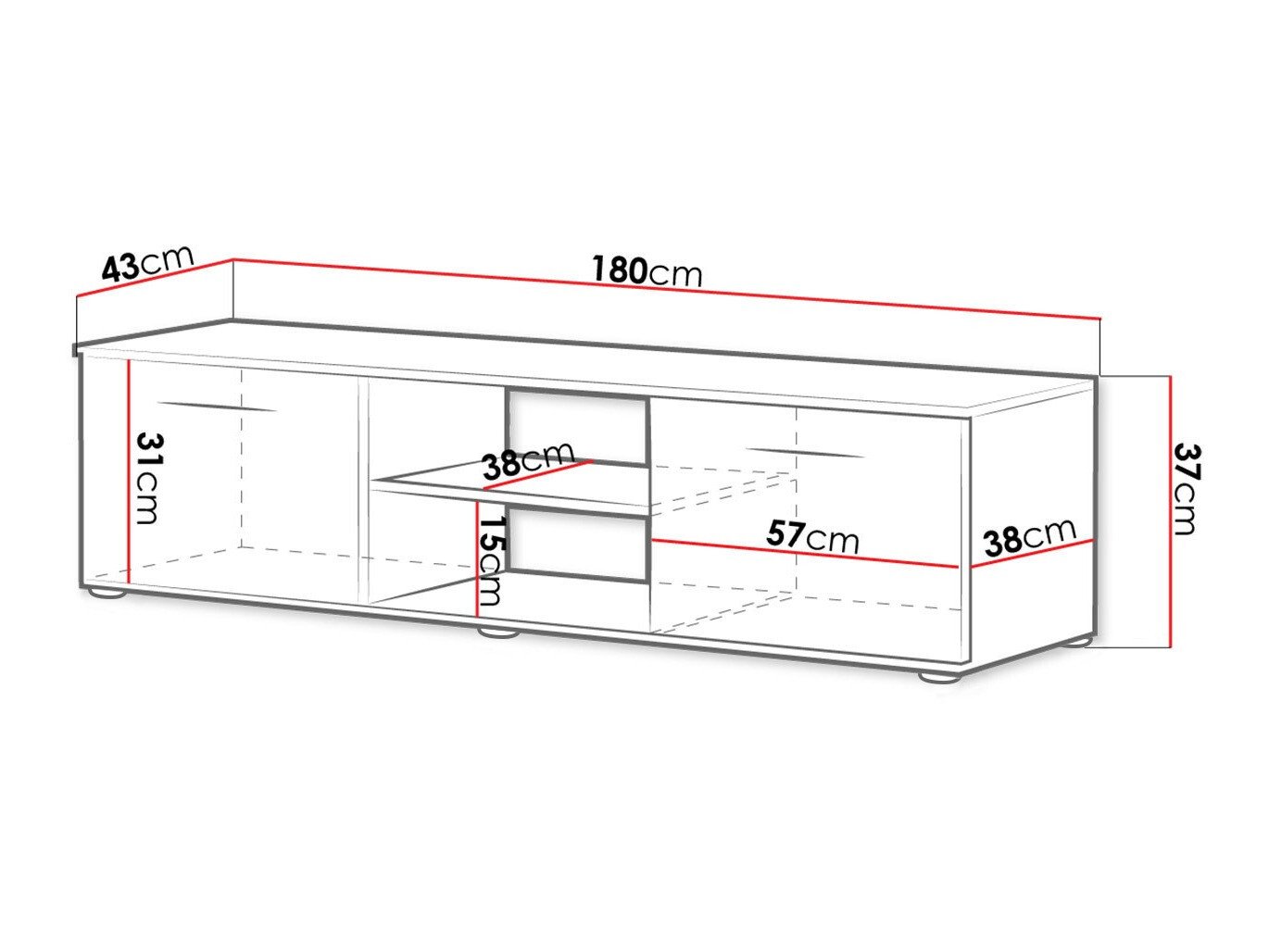 Meuble TV Tornola 101 (Noir + Noir brillant)