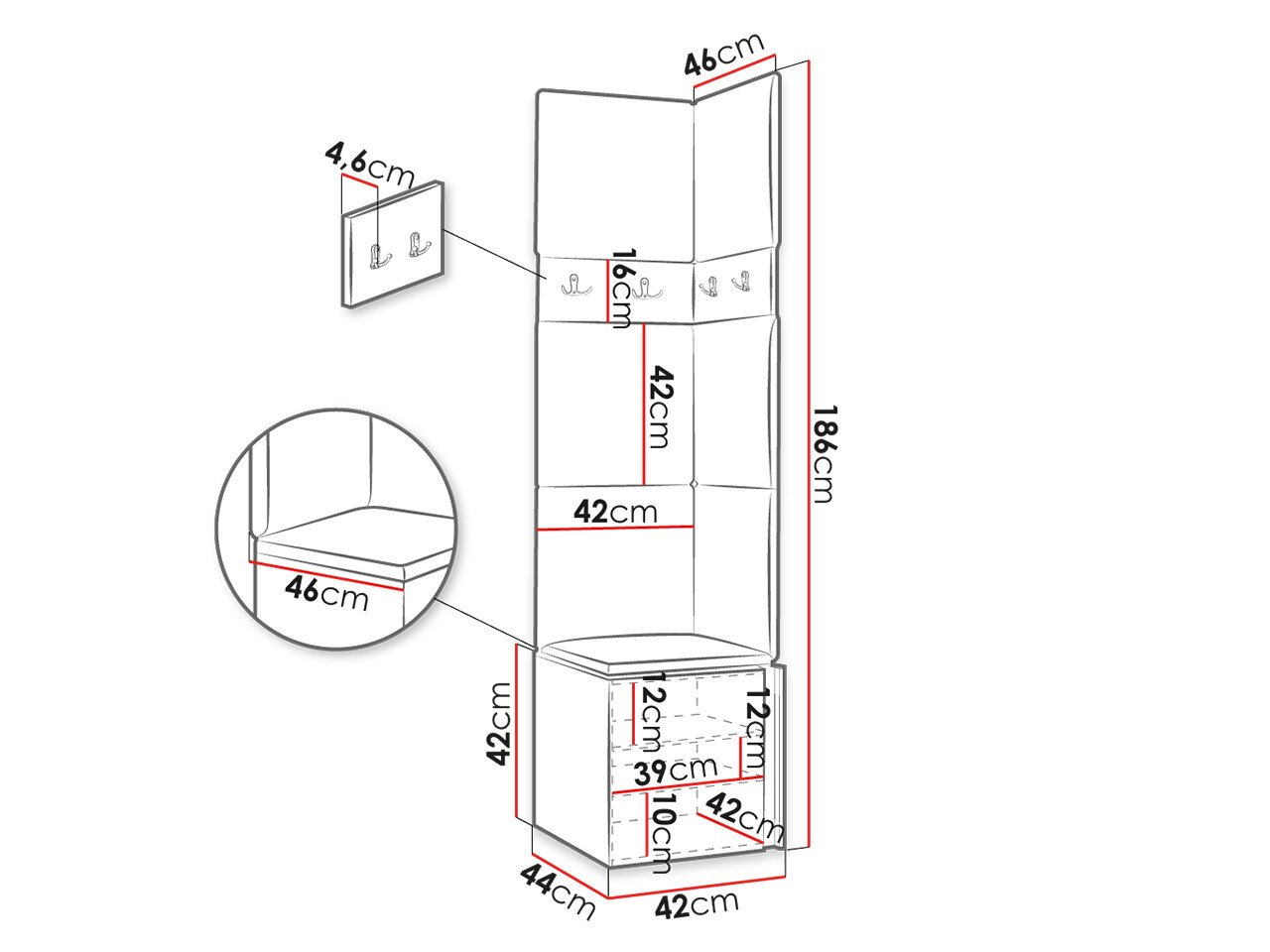 Meuble d'entrée Hartford 347 (Chêne Artisan + Noir)